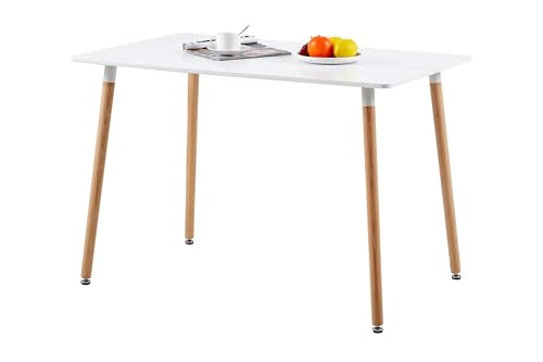 JZGORC Moderner Rechteckiger Esstisch, Esszimmertische für 4–6 Personen, Esstisch mit Buchenbeinen und Verstellbarem Gummiring, 110 x 70 x 75 cm - Weiß von JZGORC