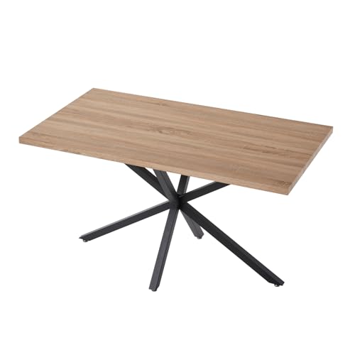 JZGORC Moderner Rechteckiger Esstisch, Nordischer Esstisch mit MDF-Tischplatte, Esstisch mit Schwarzen Metallbeinen, Esstisch für Wohnzimmer oder Küche, 140 * 78 * 77 cm – Helle Eiche von JZGORC