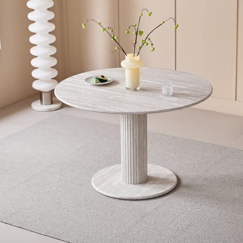 JZGORC Runder Esstisch mit zylindrischen Tischbeinen, Marmoroptik, Moderner Minimalistischer Esstisch für Wohnzimmer oder Küche, 115 x 115 x 75 cm – Grauer Travertin JZGORC Runder Esstisch mit zylindrischen Tischbeinen, Marmoroptik, Moderner Minimalistischer Esstisch für Wohnzimmer oder Küche, 115 x 115 x 75 cm – Grauer Travertin von JZGORC