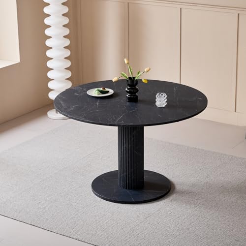 JZGORC Runder Esstisch mit zylindrischen Tischbeinen, Marmoroptik, Moderner Minimalistischer Esstisch für Wohnzimmer oder Küche, 115 x 115 x 75 cm – Schwarzer Marmor JZGORC Runder Esstisch mit zylindrischen Tischbeinen, Marmoroptik, Moderner Minimalistischer Esstisch für Wohnzimmer oder Küche, 115 x 115 x 75 cm – Schwarzer Marmor von JZGORC