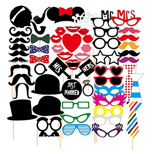 JZK® 58 x Party Foto Verkleidung Fotoaccessoires Schnurrbart Lippen Brille Krawatte Hüten Photo Booth Props Set Fotorequisiten Partei Requisiten Hochzeit Partymitbringsel Zubehör (58 x Just Married) von JZK