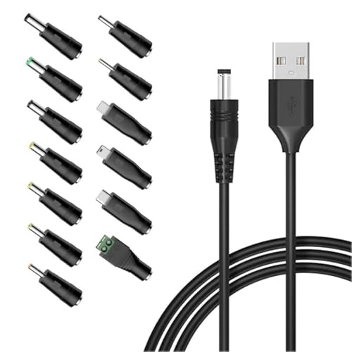 JZK 1 m multifunktionales 5 V USB-Ladekabel, DC 5,5 x 2,1 mm Steckeradapter mit 13 DC-Anschlüssen, USB auf DC 5 V Ladekabel mit Micro USB/Typ C/Mini USB-Spitze und mehr JZK 1 m multifunktionales 5 V USB-Ladekabel, DC 5,5 x 2,1 mm Steckeradapter mit 13 DC-Anschlüssen, USB auf DC 5 V Ladekabel mit Micro USB/Typ C/Mini USB-Spitze und mehr von JZK