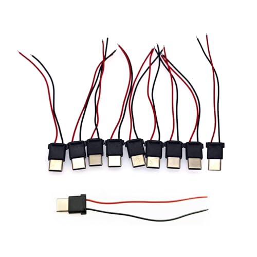 JZK 10 Stück 30 V 3 A USB-C-Pigtail-Kabel für DIY-Ladeprojekte, lötbarer USB-Typ-C-Stecker für die Panelmontage mit 2 rot-schwarzen Drähten zum Basteln von Ladepunkten von JZK