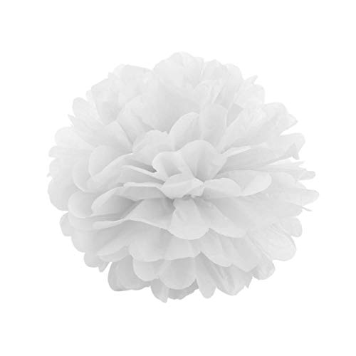 JZK 10 Stück 20cm weiße Pompons aus Seidenpapier, Pompons pom poms pon pon Dekorationszubehör für Hochzeit, Geburtstag, Taufe, Kommunion, hängende Dekoration für Mädchenzimmer und Party von JZK