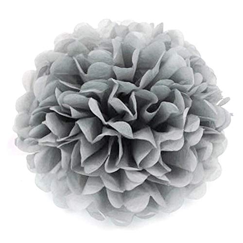 JZK 10 x Grau Pompoms Pompons, 25cm Durchmesser, Seidenpapier blume Dekoration für Wohnzimmer Hochzeit Geburtstag Babyparty Kinder Party Weihnachten Silvester von JZK