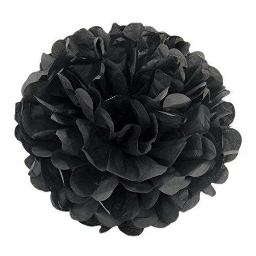 JZK 10 x Pompoms Pompons, 25cm Durchmesser, Seidenpapier blume Dekoration für Wohnzimmer Hochzeit Geburtstag Babyparty Kinder Party Weihnachten Silvester, schwarz von JZK