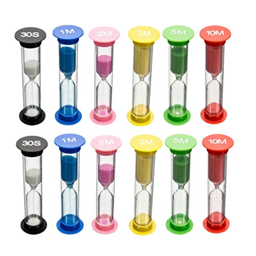 JZK 12x Sand Timer Set, Sandglas Set, Sanduhr, Sanduhr mit Sand Set für Kinderspiel, Klassenzimmer Spiel, Home Kitchen Office Timer, Dekoration (30s / 1 min / 2 min / 3 min / 5 min / 10 min) von JZK