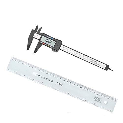 JZK 150mm Kunststoff Digitaler Messschieber Schieblehre + kunststoff lineal mit LCD Anzeige für Außen-Innen und Tiefenmaß von JZK