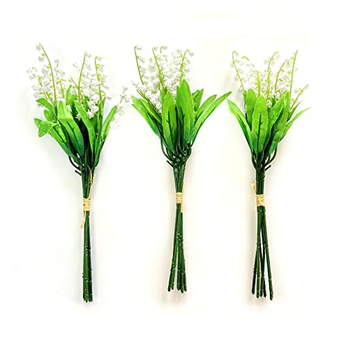 JZK 18 x weiße Maiglöckchen, künstliche Blumenstrauß, künstliche Convallaria majalis Stängel, künstliche Maiglöckchen, Zweige für Blumenarrangement, Hochzeitsdekoration von JZK