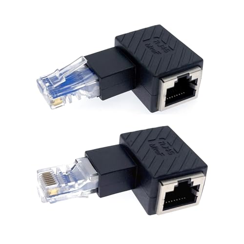 JZK 2 Stück, 1x rechts abgewinkelt und 1x links abgewinkelt RJ45 Stecker auf Buchse Adapter, CAT5 CAT6 Ethernet LAN Adapter von JZK