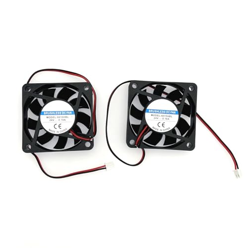 JZK 2 Stück 60x60x15 mm 2-Polig DC 24V Mini Lüfter Mit Kabeln - 6015 Kleiner Leiser 60mm 6cm Bürstenloser DC-Lüfter für PC-Gehäuse und 3D-Drucker Mit Kabel und Stecker von JZK
