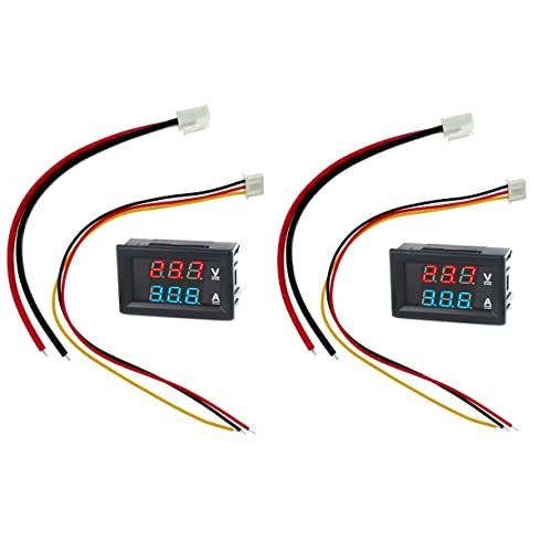 JZK 2 stuks DC 0-100 V 10A mini digitale voltmeter ampèremeter voor auto elektrische motorfiets batterij voltage volt ampère huidige monitor gauge meter, blauw rood dual display von JZK