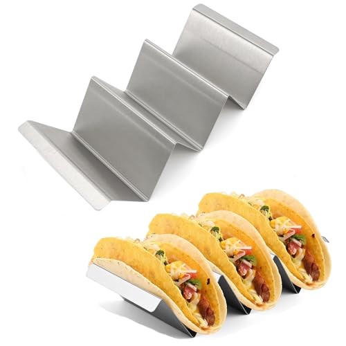 JZK 2 x Edelstahl Taco Halter Ständer, Metall Taco Tablett Halter hält bis zu 3 oder 2 Tacos jeder, Mexikanisches Essen Rack Taco Rack Wellenförmig für Taco, Sandwiches, Hot Dog und Pfannkuchen von JZK
