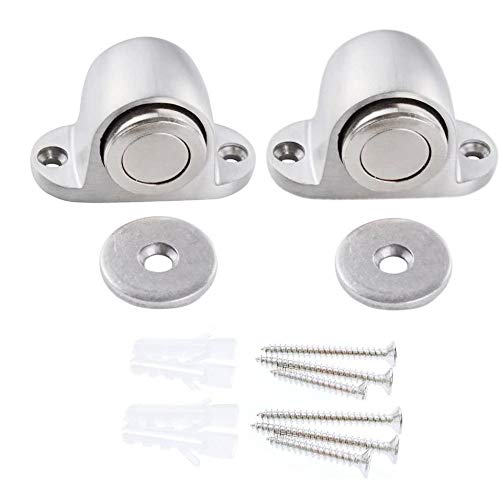 JZK 2 x Magnetisch Türfeststeller Edelstahl Metall Türstopper mit montierten Schrauben benutze für zuhause, Schule oder Büro, Silber von JZK