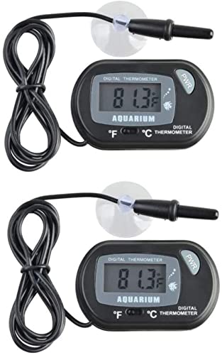 JZK 2 x Mini Digital Aquarium Thermometer mit Saugnapf, Sonde & Batterie, LCD-Display für Terrarium, Aquarium und Vivarium von JZK