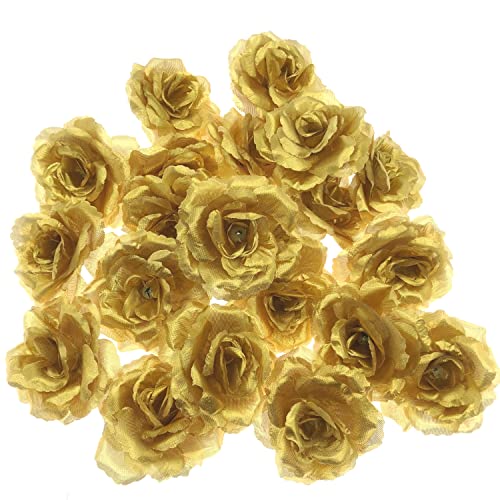 JZK 20 x Gold künstliche Rosenköpfe gefälschte Blume Hochzeit Dekoration für Valentinstag Junggesellinnenabschied Verlobung Party von JZK