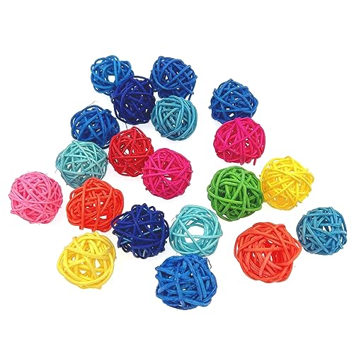 JZK 20 x bunte Rattan-Bälle, Vogelspielzeug, 3 cm, Papagei, Sittich, Kauspielzeug, Haustierkäfig, Beißspielzeug, Dekorationen, Bälle, DIY-Zubehör, Bälle für Hochzeiten, Zuhause, Party-Dekoration von JZK