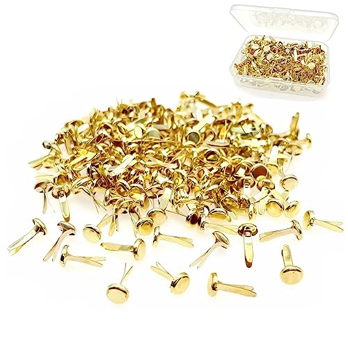 JZK 200 Stück 8 mm kleine Brads zum Basteln, 8 x 15 mm Metall-Brads für Kartenherstellung, goldene Split-Pin-Papierverschlüsse zum Basteln, Split-Pins Mini, Brads für Pergament, Scrapbooking Brads von JZK