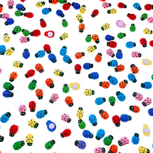 JZK 200 x Bunte Mini Selbstklebende Marienkäfer aus Holz 12,5 x 9 mm, Ornament Holz Marienkäfer Verzierungen für DIY Handwerk Scrapbooking Bastelarbeiten von JZK