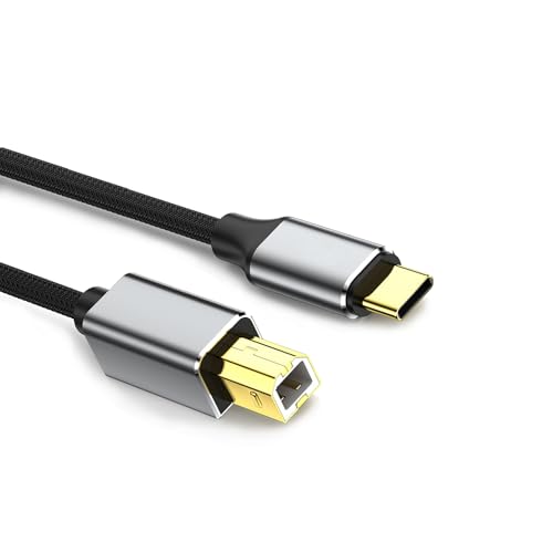 JZK 2m USB B auf C Druckerkabel, USB C auf B geflochtenes Datenkabel, kompatibel mit Drucker, MIDI-Controller, MIDI-Keyboard, Laptops von JZK