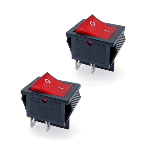 JZK 2x Rotlicht EIN-AUS-Wippschalter 16A 250V 20A 125V AC Wechselstrom DPST 2 Positionen 4 Anschlüsse 4-polig Wippschalter EIN/AUS Schwarzer rechteckiger ON OFF Netzschalter KCD von JZK