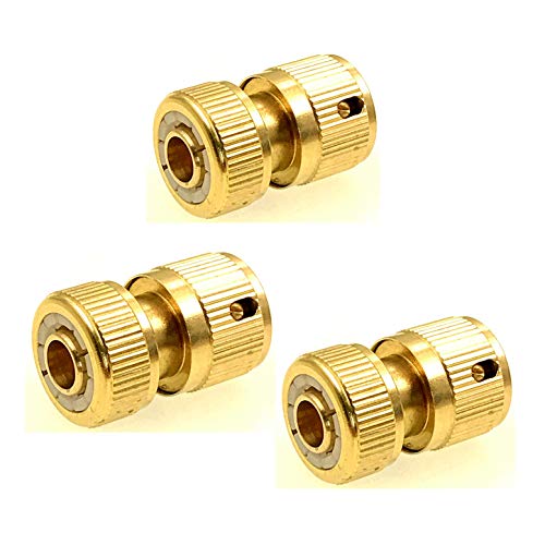 JZK 3 x Messing Schlauchverbinder mit Aqua Stop für Schlauchende, nicht für Wasserhahnende, Gartenschlauchendverbinder mit Ventil, Schlauchrohr Wasserstop-Verbinder Fitting Adapter von JZK