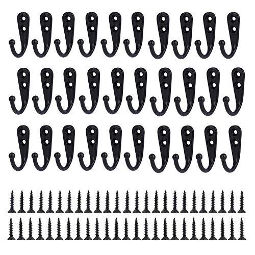 JZK 30 x Schwarze Metall Wandhaken mit Schrauben Kleiderhaken Einzelhaken Haken zum Aufhängen von Kleidung, Tassen, Utensilien, Werkzeug, Handtüchern von JZK