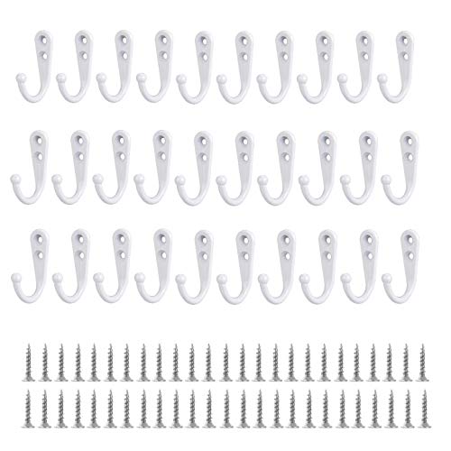 JZK 30 x Weiß Metall Wandhaken mit Schrauben Kleiderhaken Einzelhaken Haken zum Aufhängen von Kleidung, Tassen, Utensilien, Werkzeug, Handtüchern von JZK