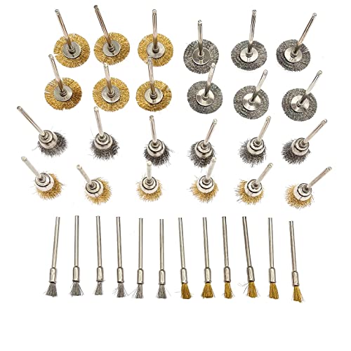 JZK 36 Stück 3 mm Schaft Edelstahl und Messing Drahtbürsten, Stahlmessing-Borstenbürsten, Polierscheiben-Set, Reinigungsbürste für Dremel und andere elektrische Bohrmaschinen von JZK