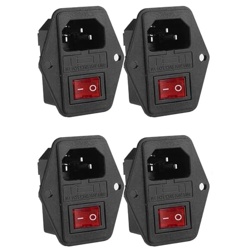 JZK 4 Stück 3-poliger IEC320-C14-Einlassmodul-Stecker, Sicherungsschalter, männliche Buchse, 10 A, 250 V von JZK