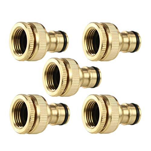 JZK 5 Stück 1/2 Zoll und 3/4 Zoll 2-in-1 Messing Gartenschlauchverbinder Armaturen, Innengewinde-Wasserhahn-Anschlussadapter für Gartenschlauch, Waschmaschinen-Schlauchanschluss an Wasserhahn von JZK