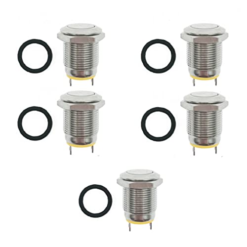 JZK 5 Stück 3A 250V 12mm kurzzeitiger Druckknopf Wasserdichter kleiner runder Druckknopfschalter aus Metall Mini-Druckknopfschalter aus Edelstahl von JZK