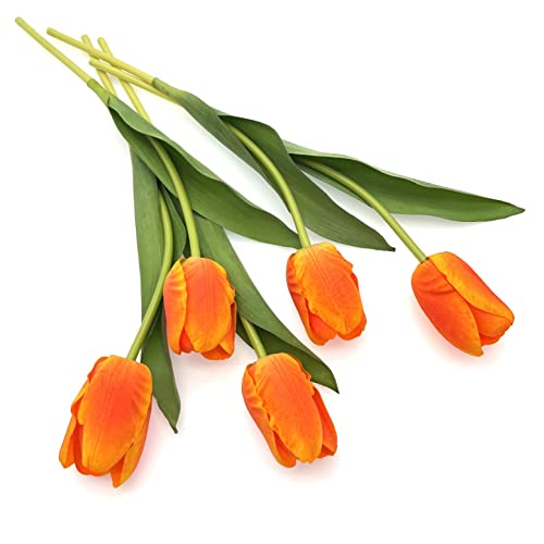 JZK 5 x Echtes Berührungsgefühl, realistische Tulpen künstliche Blumen, lebensechte künstliche Tulpen Bündel, lebendige falsche Tulpe für Blumenarrangement, Hochzeitsdekoration (Orange) von JZK