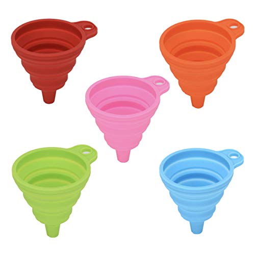 JZK 5X entonnoir Pliable, Ensemble épaississant en Silicone entonnoir en Gel, trémie Pliable en Silicone, Petit entonnoir pliant Pour Cuisine, liquide, huile, Poudre (Rouge, vert, orange, bleu, Rose) von JZK