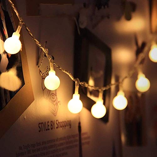 JZK 5m Warmweiß 50 LED-Kugel lichterkette Batteriebetrieben Partylichterkette für Garten Balkon Außen Innen schlafzimmer Dekoration für Hochzeit, Geburtstag, Party, Weihnachtsbeleuchtung von JZK