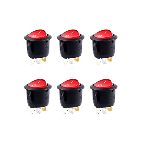 JZK 6 Stück 6 A 250 V 10 A 125 V AC rotes Licht runder Wippschalter EIN/AUS 3-polig KCD1, EIN-AUS, 3 Anschlüsse, roter LED-Leuchtnetzschalter von JZK
