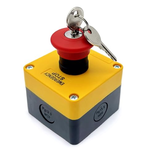 JZK 660V 10A roter Pilz-Notdruckschalter mit Schlüsselkasten, normaler geschlossener Druckknopf NC für mechanische Geräte, Maschinen, elektromagnetische Starter, Schütze, Relais und mehr von JZK