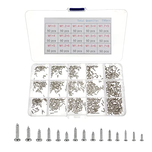 JZK 750 x Flachkopf-Blechschrauben-Sortiment-Set mit Aufbewahrungsbox, M1/M1.2/M1.4/M1.5/M1.7 Mini-Holzschrauben-Sortiment-Set JZK 750 x Flachkopf-Blechschrauben-Sortiment-Set mit Aufbewahrungsbox, M1/M1.2/M1.4/M1.5/M1.7 Mini-Holzschrauben-Sortiment-Set von JZK