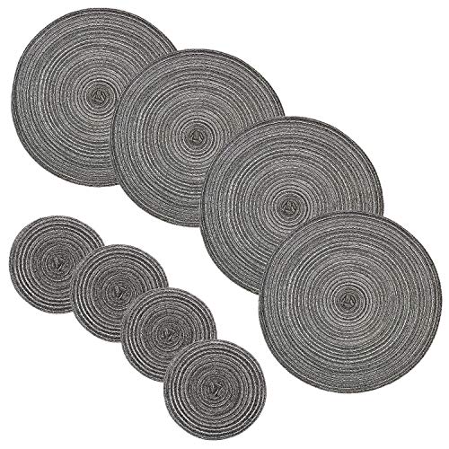 JZK 8 x grau geflochten runde tischsets und Untersetzer, 4 groß Platzsets Tischsets 36cm und 4 kleine Glasuntersetzer 18cm, draussen Innen - Esstisch Dekorationen JZK 8 x grau geflochten runde tischsets und Untersetzer, 4 groß Platzsets Tischsets 36cm und 4 kleine Glasuntersetzer 18cm, draussen Innen - Esstisch Dekorationen von JZK