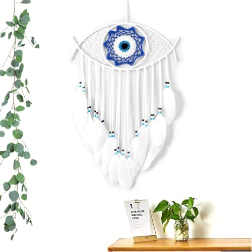 JZK Evil Eye Weiß Traumfänger Feder Traumfänger mit Perlen für Schlafzimmer Dekoration Wandbehang Ornament Gothic Geschenk Teufel Auge Makramee Traumfänger von JZK