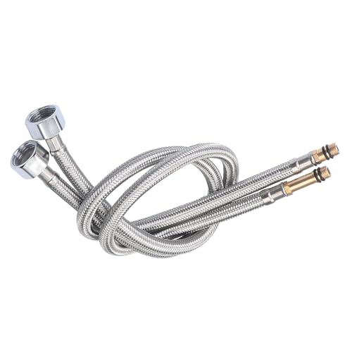 JZK Flexibler Edelstahl-Schlauch für Warm- und Kaltwasserhahn, Monoblock-Mischbatterie, 60 cm, Steckverbindung, M10 (10 mm) x 1/2 Zoll, Wasserhahn-Armaturen für Küchenspüle, Waschbecken, 2 Stück von JZK