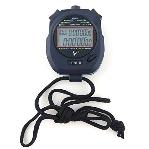 JZK Handheld Digital Stoppuhr Timer, 2 Zeilen 10 Speicher, Countdown Alarm, Akku + Lanyard, PC2810, für Sports Training von JZK