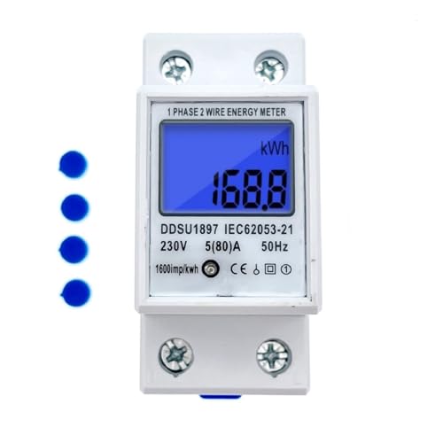 JZK Intelligenter digitaler LCD-Energiezähler – einphasig, auf DIN-Schiene montierbar, 230 V, 5 (80) A mit Digitalanzeige – für genaue Messung des Stromverbrauchs von JZK