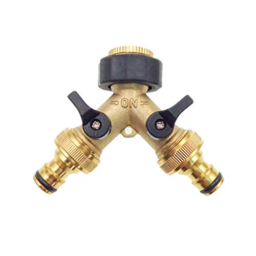 JZK Messing 2-Wege Verteiler Wasserverteiler Wasserhähne Adapter mit individuellen An/Aus-Ventilen für Zuhause Küche Garten Draussen von JZK