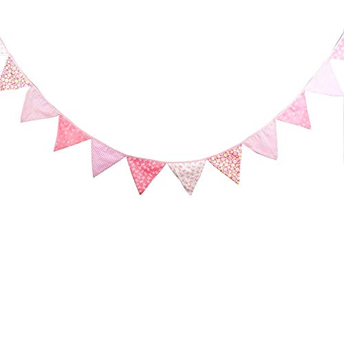 JZK 3.5m Rosa Bunting Dreieck Flagge Banner Wimpelkette Girlande, Deko für Mädchen Geburtstag Babyparty Taufe Kinder Party von JZK