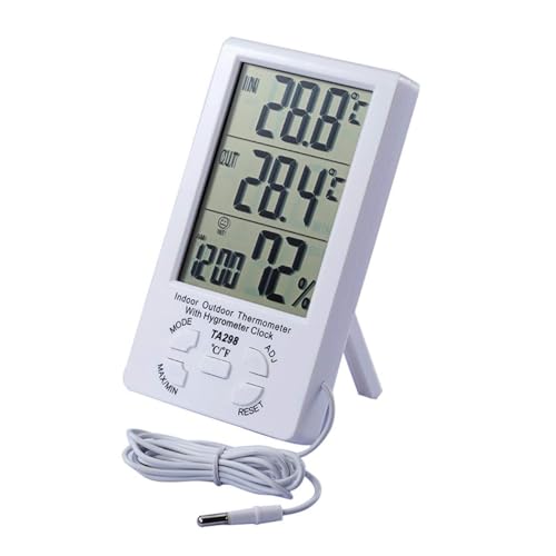 JZK TA298 Digitales LCD-Innengerät und Außentemperatur Hygrometer Temperatur & Feuchtigkeitsmessgerät Meteranzeige für Zuhause oder Büro, Weiß von JZK