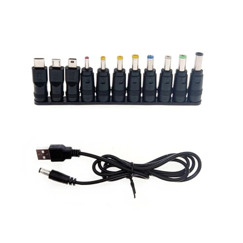 JZK Universelles 5,5 x 2,1 mm DC-USB-Kabel mit 11 verschiedenen DC-Netzadapter-Aufsätzen, DC-auf-USB-Adapter, DC-Stecker-Set, kompatibel mit Laptop, Ladegerät, Router, LED-Geräten von JZK