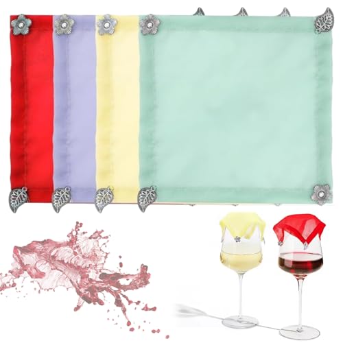 4pcs wiederverwendbar 3, 9x3.9in atmungsaktives Stoff Weinglasabdeckungen Getränke Topper in 4 Farben für Picknick im Freien im Freien von JZLEJC