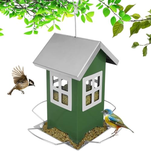 JZLEJC Hängende Vogelfutterläderhaus geformte Wilde Vogelfutterleiter mit 4 Sitzstangen, transparenten Fenstern und abnehmbarem Dach, Outdoor von JZLEJC
