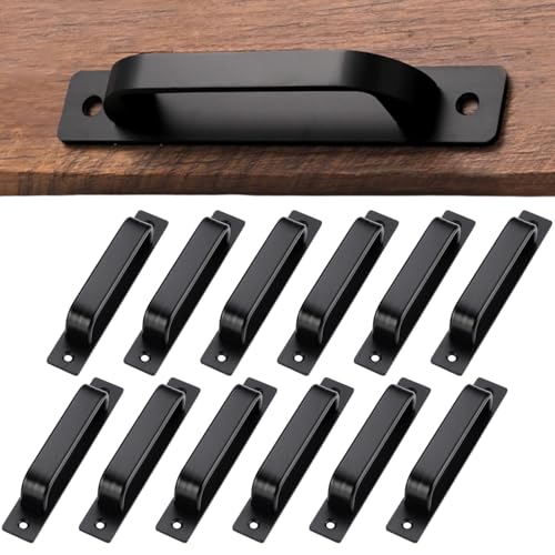 JZLEJC 12pcs 6 Schrankgriffe mattschwarze, rostresistente quadratische Schublade mit Grundplatten für Schiebetüren von JZLEJC